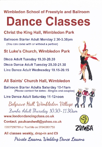 Wimbledon School of Freestyle and Ballroom weekly dance schedule